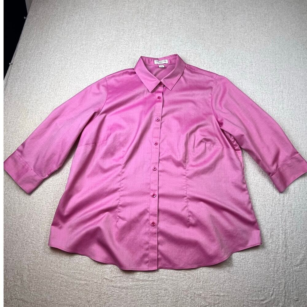 Coldwater Creek Womens 2X Red 3/4-Sleeve No-Iron Button Front Shirt Wrinkle Free